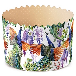 Форма бумажная для кулича "ПАВЛИНЫ" d= 11 см x h= 8,5 см